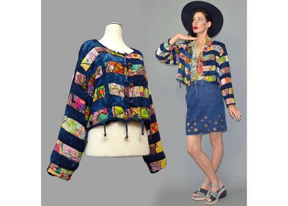Vintage Buchholz Eco Hippie Folklore Eyelet Embellished Tassel Fringe Indian Goa Rayon Graphic Geometric Mending Ethnic Gypsy Jacket Cape L
