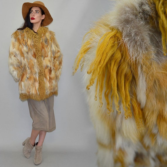 Vintage Shaggy Red Fox Fur Patchwork Banket Curly… - image 7