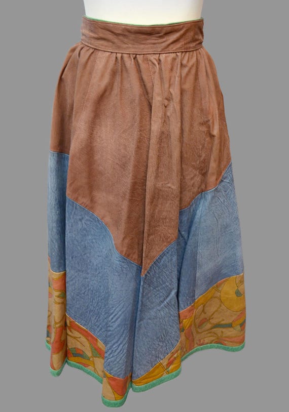 Vintage LEATHER Patchwork Circle Line Dance Flare… - image 7