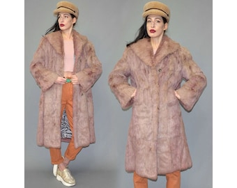 Vintage Pastel Pink Dyed Real Rabbit Fur Box Coat Tent Swing Draped Parka Habit Trumpel Bell Sleeve Fur Couture Hippie 70s 1970s Jacket M/L