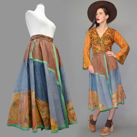 Vintage LEATHER Patchwork Circle Line Dance Flare… - image 4