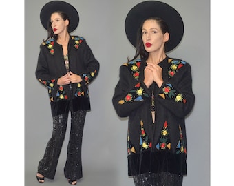 Vintage Velit BARI Contessa Backgammon Embroidered Floral Lace Knit Tent Flared Cocoon Cardigan Mohair Coat Folklore Ethnic Geometric Poncho