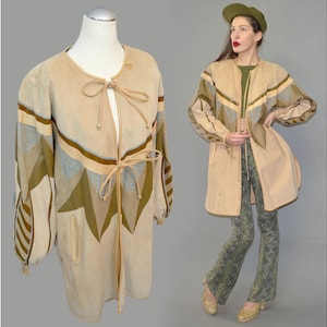 Original Vintage Deerskin Native Geometric Patchwork Embroidered Blanket Woolen Tartan Vest Ethnic Poncho Fringe Duster Leather Patent Coat