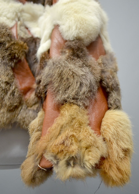 Vintage Patchwork Geometric Rabbit Fur Leather Em… - image 5