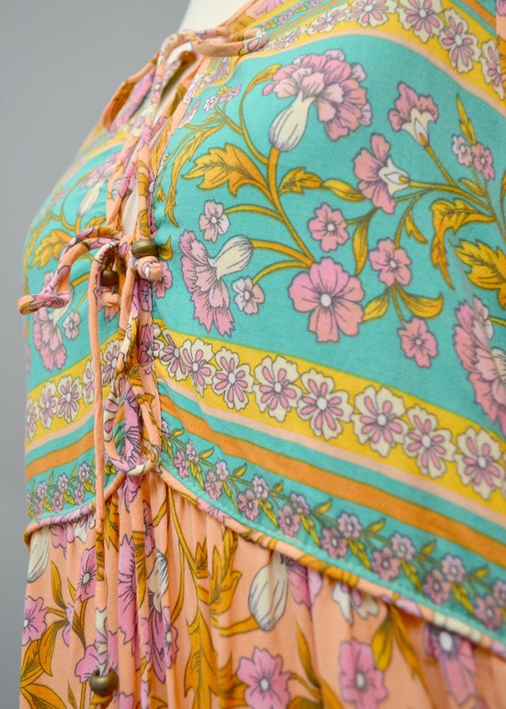 Vintage Indian Cotton Oriental Sari Caftan Flared… - image 4