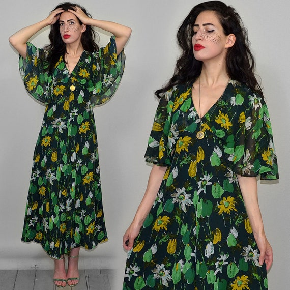 Vintage Real Silk Chiffon Cap Sleeve Angel Hippy M