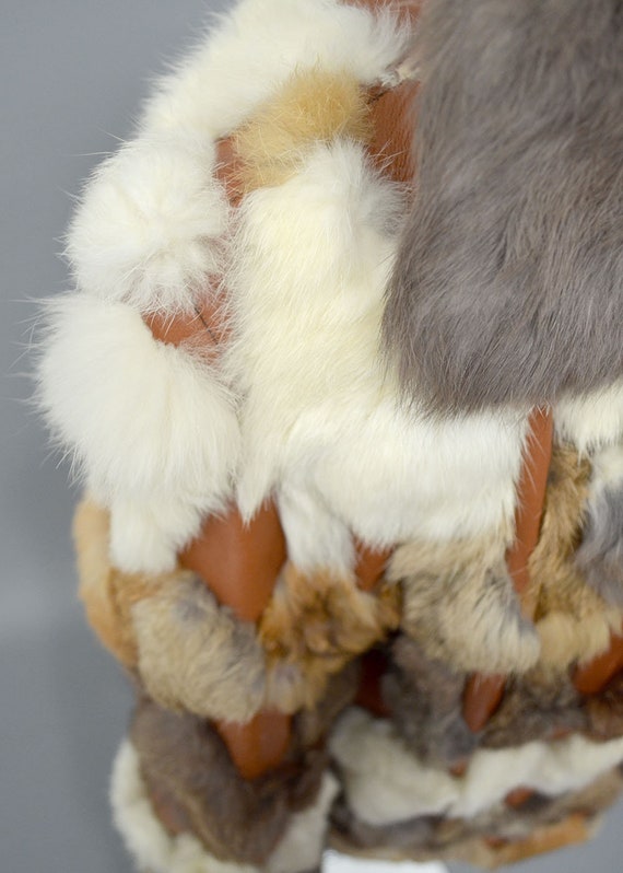 Vintage Patchwork Geometric Rabbit Fur Leather Em… - image 6