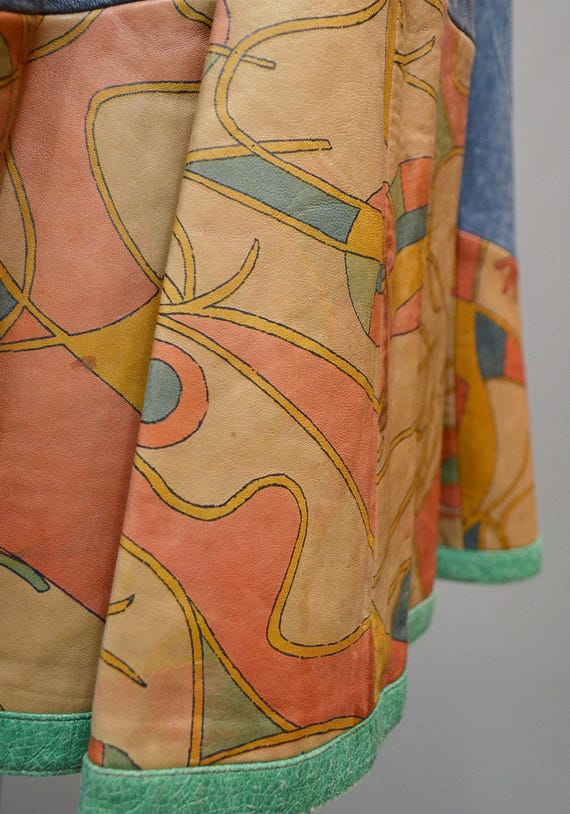 Vintage LEATHER Patchwork Circle Line Dance Flare… - image 3