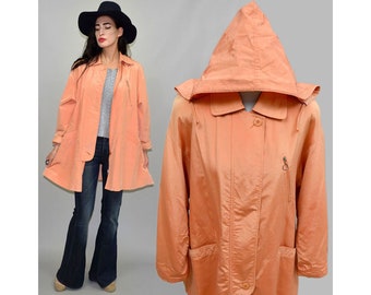 Vintage Fun Fashion Multi-Functional Anorak Parachute Apricot Microfiber Canvas Layering Hooded Jacket Salmon Draped Slouch Coat Parka 80s M