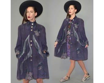 Vintage Melchinger Leather Couture Patchwork Embroidery Art Deco Tent Trapeze Swing Draped Coat Jacket Cape Cowl Pyrate Baroque Brocade 90s