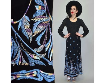 Vintage GRAHL doorschijnende georgette chiffon disco hippie godinnenjurk maxi jurk met kralen en lurex borduurwerk etnische ornamenten avondjas jaren 70 zigeunerstijl S