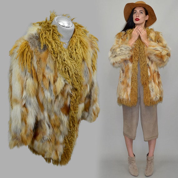 Vintage Shaggy Red Fox Fur Patchwork Banket Curly… - image 3