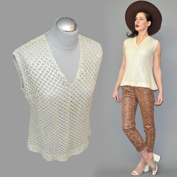 Vintage Sequin Embellished Mesh Net Sheer ICONIC … - image 5