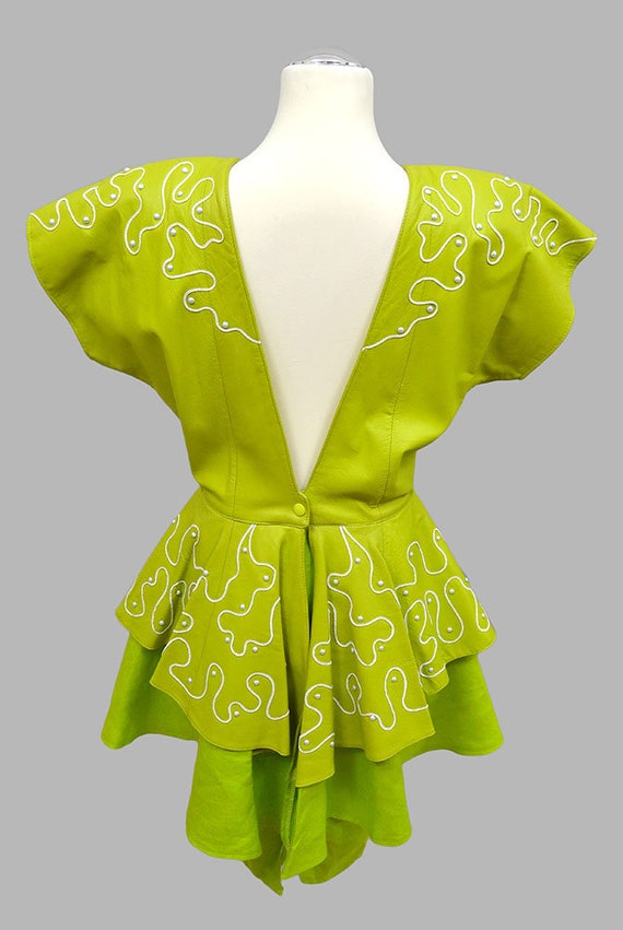 Vintage Dali Melamé Neon Green Lamb Nappa Leather… - image 8