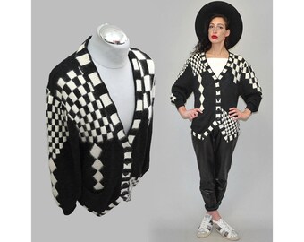 Vintage Racing Flag Graphic Design Cocoon Draped GrandPa Oversize Slouch Fuzzy Angora Wool Handkerchief Plunging Jacket Checkerboard Puffy M