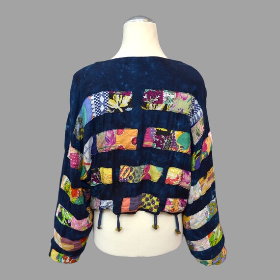 Vintage Buchholz Eco Hippie Folklore Eyelet Embellished Tassel Fringe Indian Goa Rayon Graphic Geometric Mending Ethnic Gypsy Jacket Cape L View 6