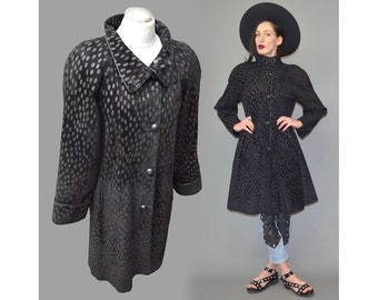 Vintage Daniel Arnaud France Foil Laminated Leather Swing Trapeze Tent A-Line Flared Coat Graphic Polka Dot Rockabilly Gothic Cape Parka S/M