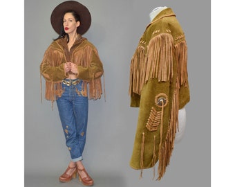 Vintage Stars & Stripes Concho Studded Western Fringe Angel Flapper Sturdy Leather Bolero Cape Jacket Native Navajo Braided Woven Shabby XXL