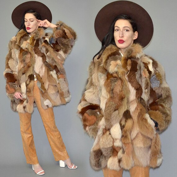 Vintage Multicolor Ethnic Dyed Fox Fur Couture Bo… - image 2