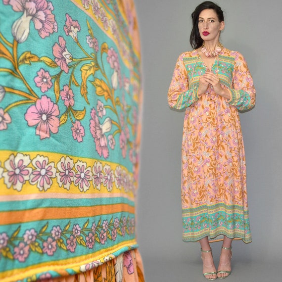 Vintage Indian Cotton Oriental Sari Caftan Flared… - image 8