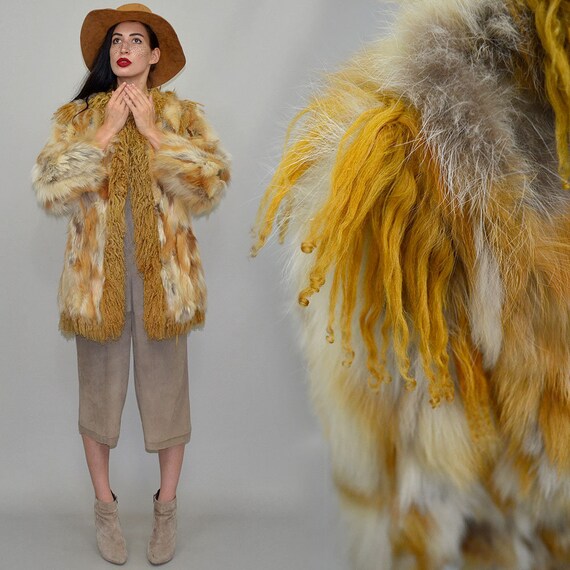 Vintage Shaggy Red Fox Fur Patchwork Banket Curly… - image 9