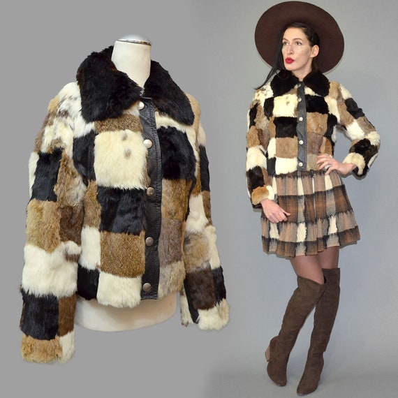 Vintage Rabbit Fur Checkerboard Mending Embroider… - image 2