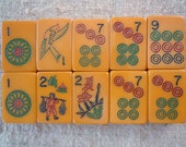 TEN Vintage Bakelite Mahjong Tiles - a MEDLEY - deep orange-ish butterscotch bakelite and in very nice condition code 022220a