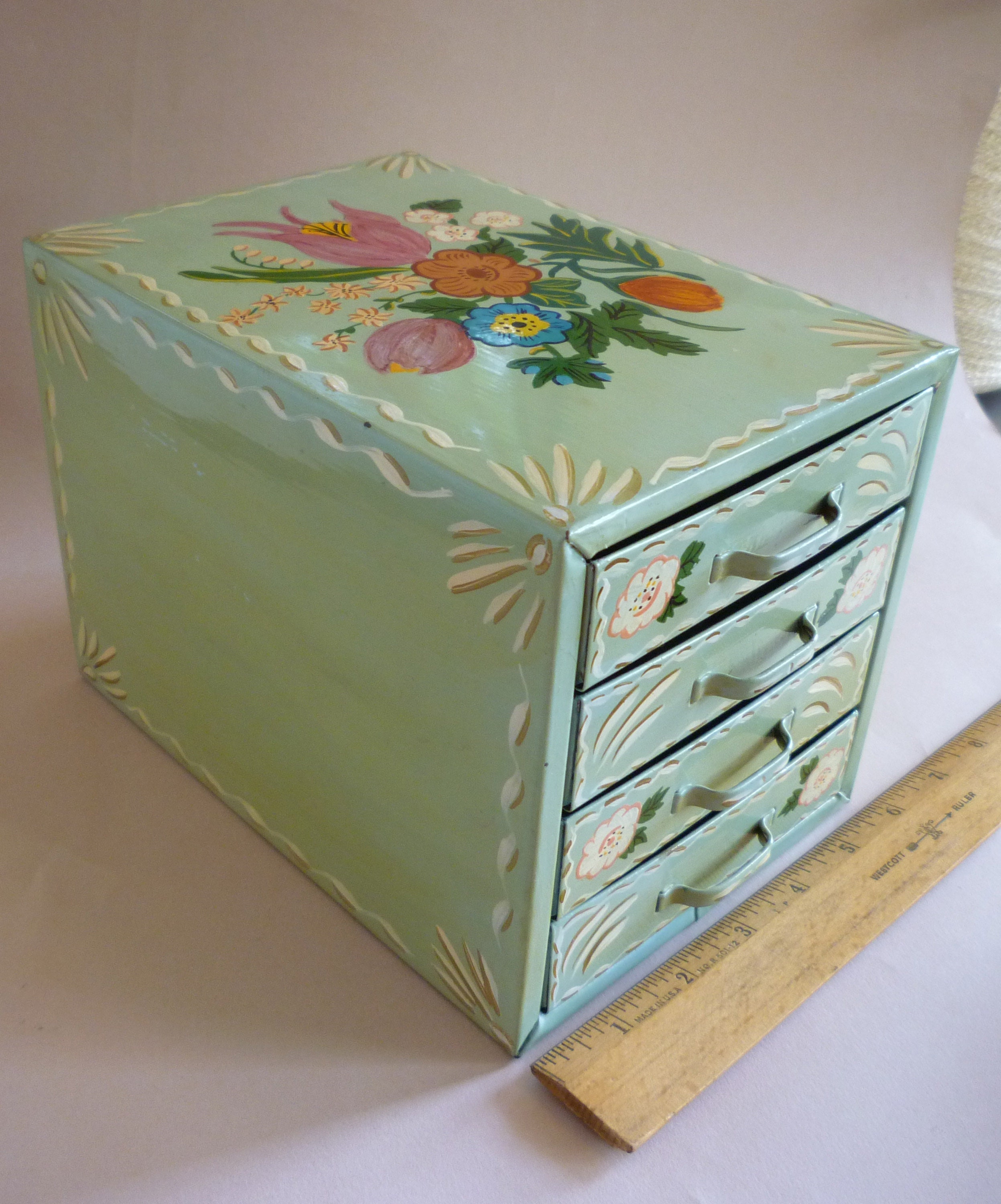 Seafoam Green Toleware Box With Drawers Very Sweet Painted Etsy