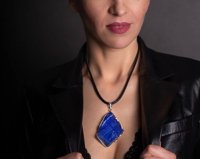 Lapis Lazuli pendant. Designer pendant. Elegant pendant. Big pendant. Lapis jewelry. Unique pendant. Artistic jewelry. Blue pendant.