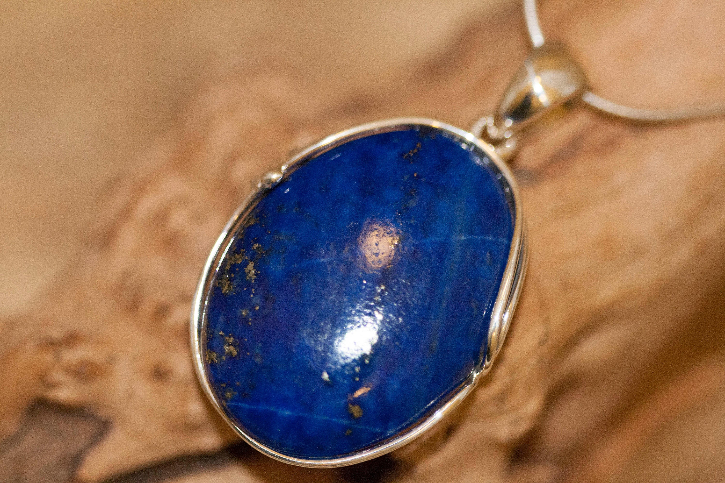 Amazing Lapis Lazuli Pendant fitted in Sterling Silver setting. Lapis Lazuli necklace. Design