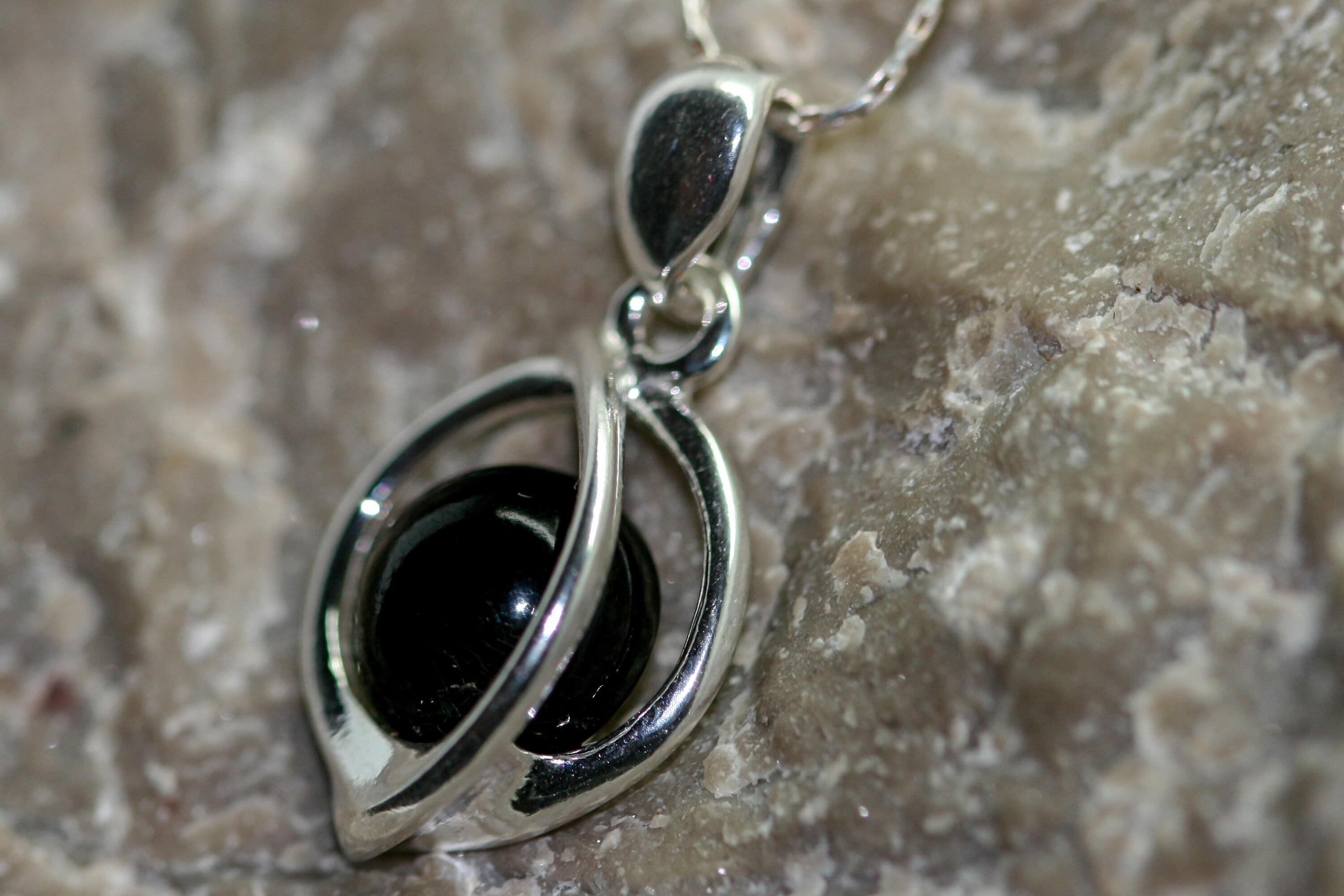 Splendid Whitby Jet Pendant. Sterling Silver Necklace, Original British ...