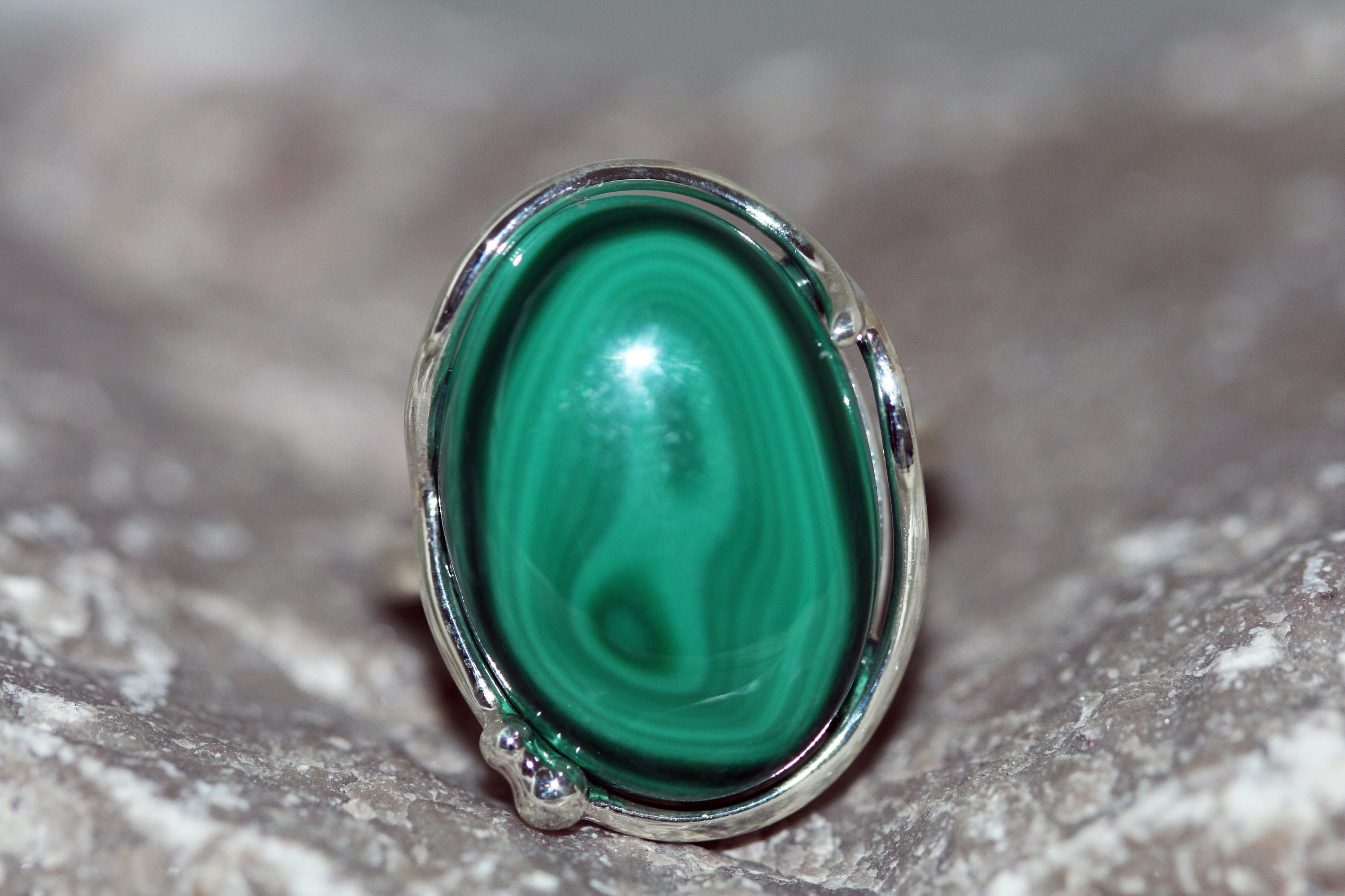 Malachite Ring fitted in sterling silver setting. Silver ring, signet ...