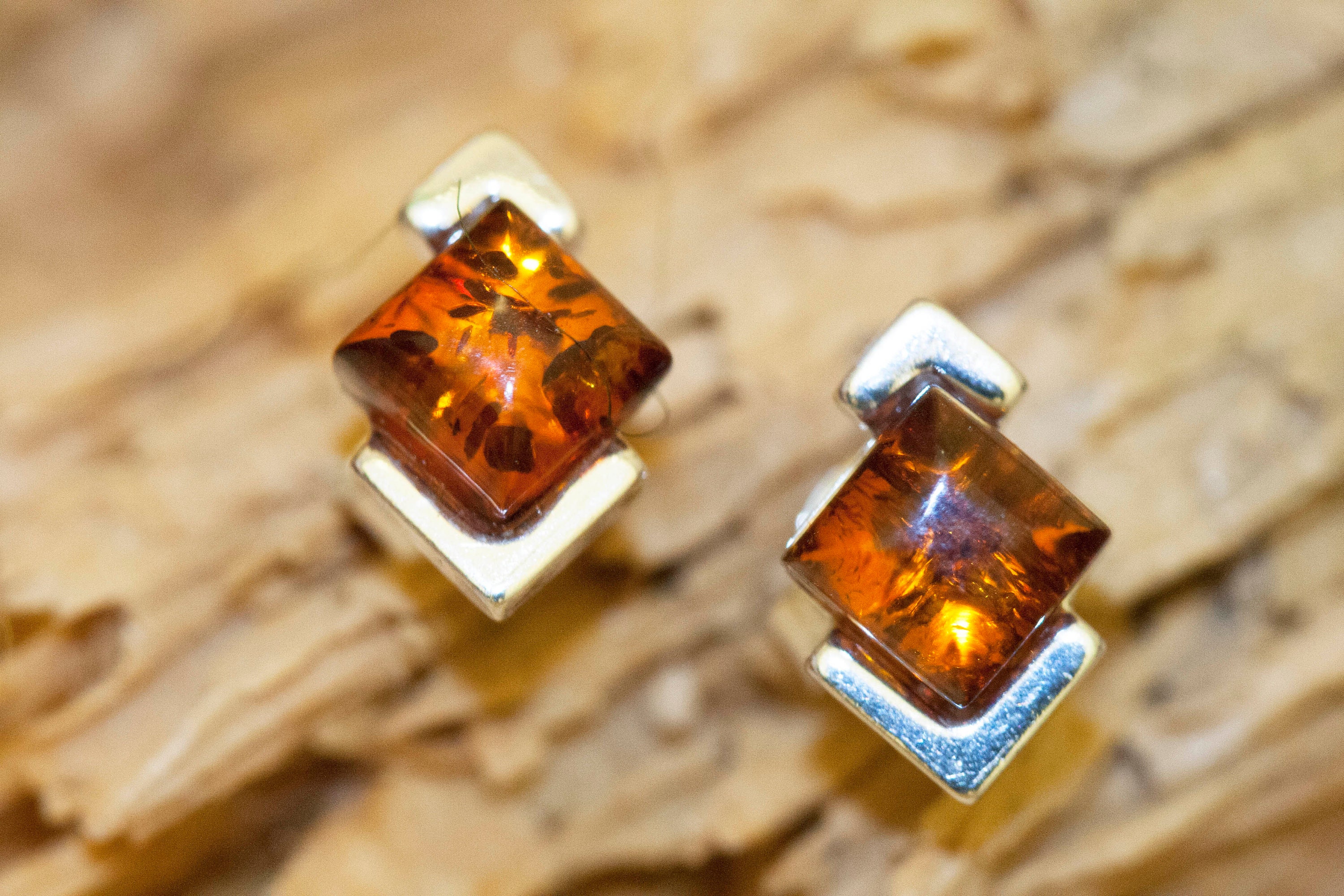 Stud earrings. Baltic amber & sterling silver. Perfect gift for her. Amber jewelry, square