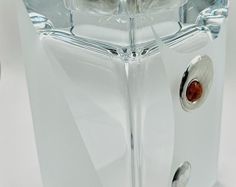 Luxury Glassware. Baltic Amber & sterling silver ornaments. Dual use. Candle holders and vase for flowers. Unique gift. Collector item.