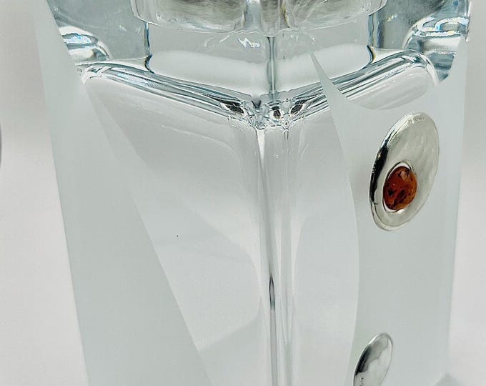 Luxury Glassware. Baltic Amber & sterling silver ornaments. Dual use. Candle holders and vase for flowers. Unique gift. Collector item.