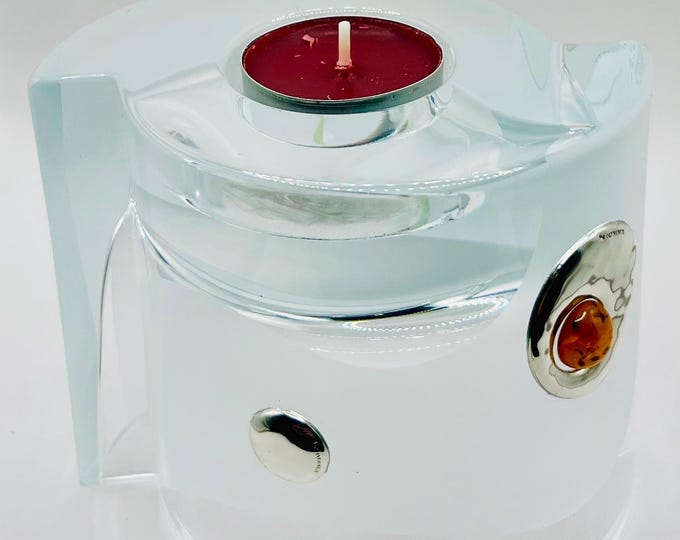 Luxury Glassware. Baltic Amber & sterling silver ornaments. Dual use. Candle holders and vase for flowers. Unique gift. Collector item.