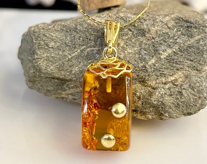 Amber and gold. Designer pendant. Amber pendant. Perfect gift. Artistic jewelry. Contemporary pendant. Elegant pendant. Unique pendant.