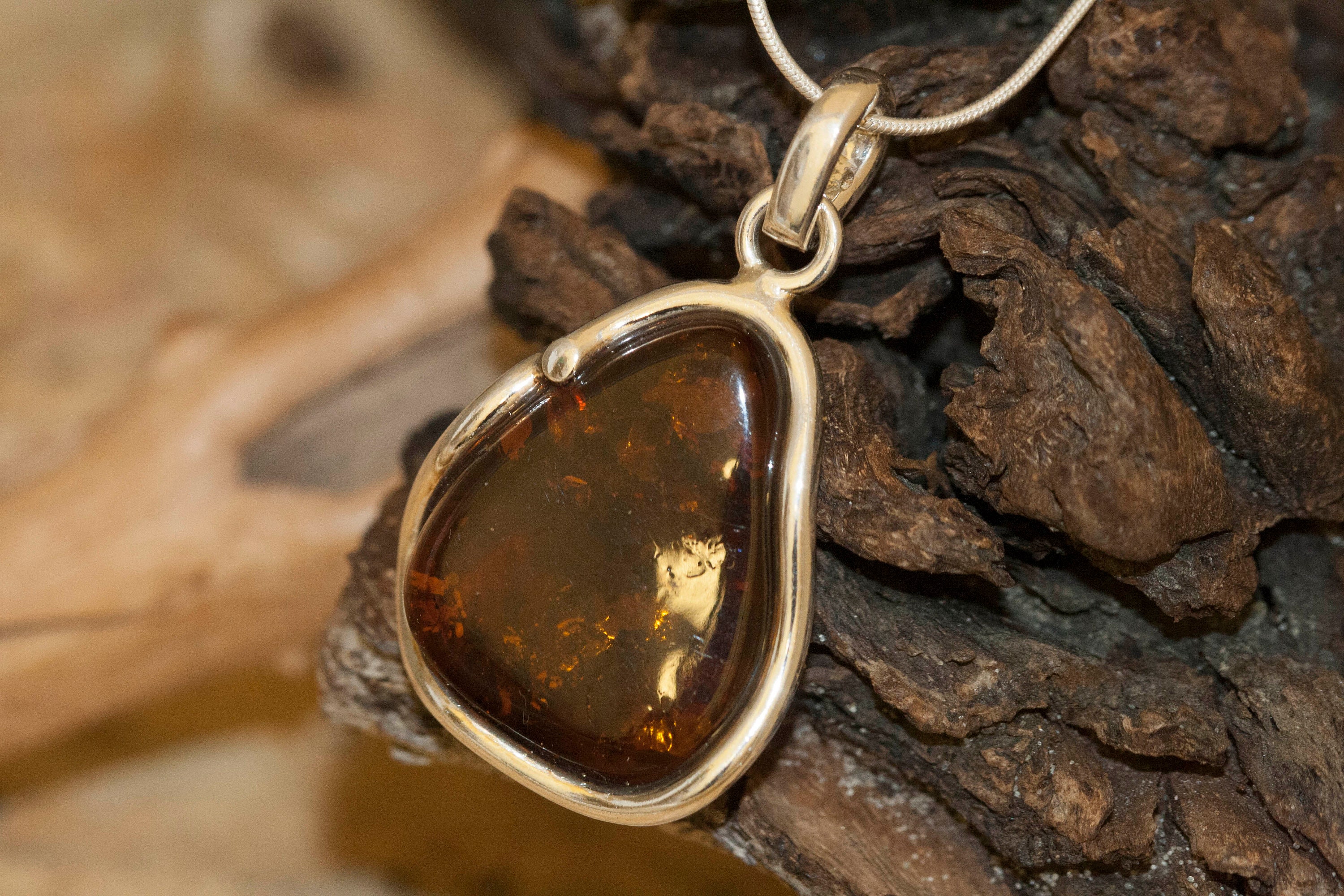 Amber Pendant in Sterling Silver. Amber necklace, silver pendant