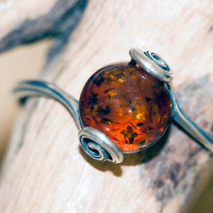 Baltic amber ring. Baltic amber in sterling silver setting. Celtic style design. Elegant ring. Medieval ring. Perfect gift. Handmade ring. image 2