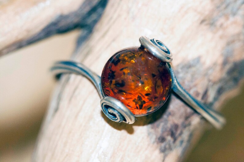 Baltic amber ring. Baltic amber in sterling silver setting. Celtic style design. Elegant ring. Medieval ring. Perfect gift. Handmade ring. image 2
