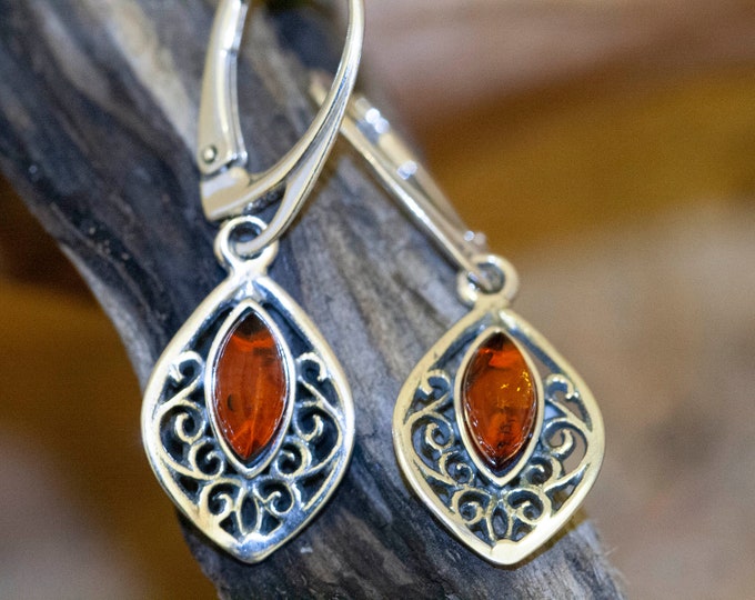 Amber Earrings in a Sterling Silver. Large silver earrings. Perfect gift. Designer earrings. Unique earrings. Celtic earrings.