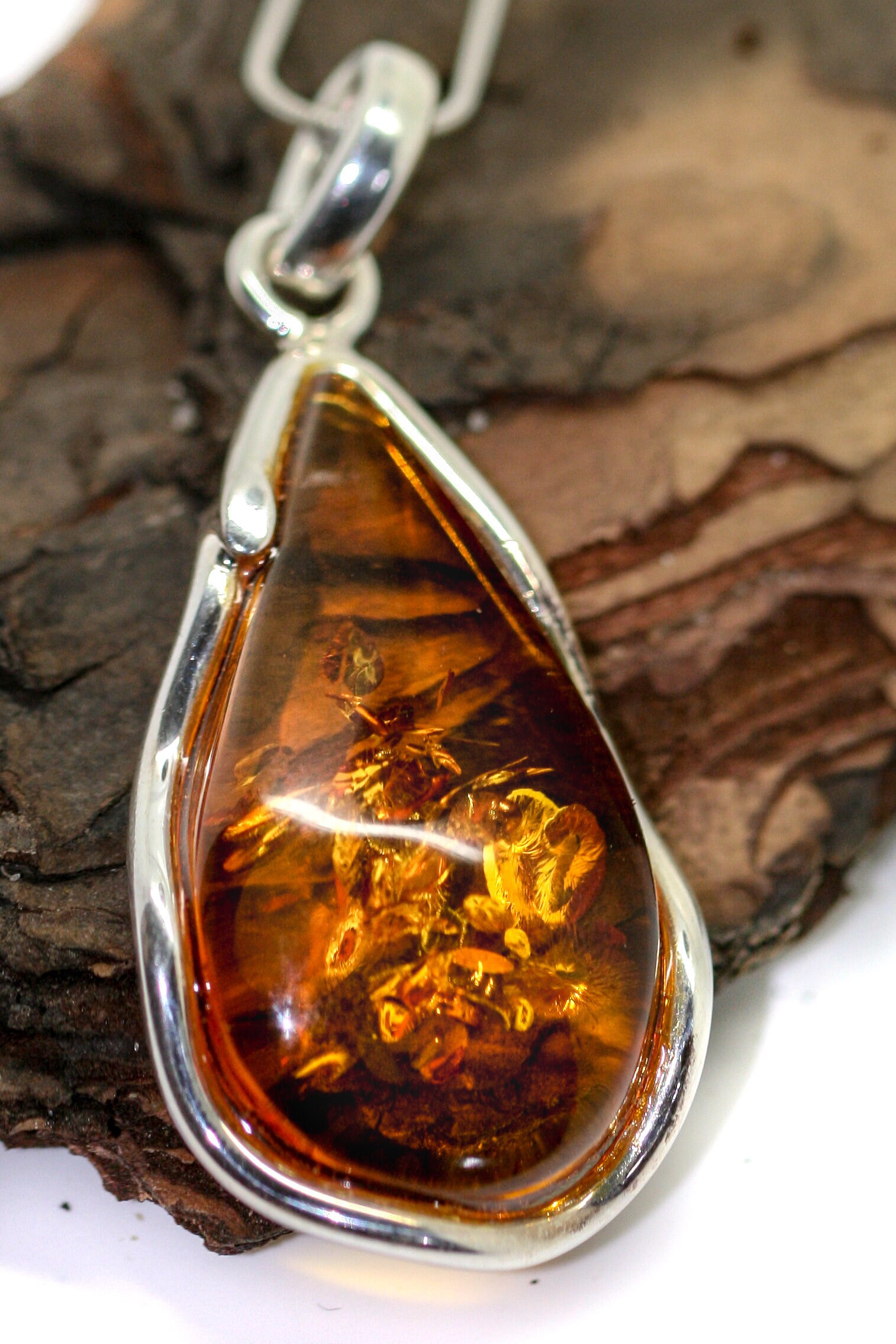 Baltic Amber Pendant in Sterling Silver. Amber necklace, silver pendant