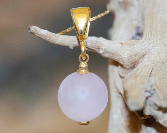 Rose Quartz & Gold. Rose Quartz sphere pendant. Contemporary jewelry. Rose Quartz jewelry. Purple pendant. Elegant pendant. Gift for her.