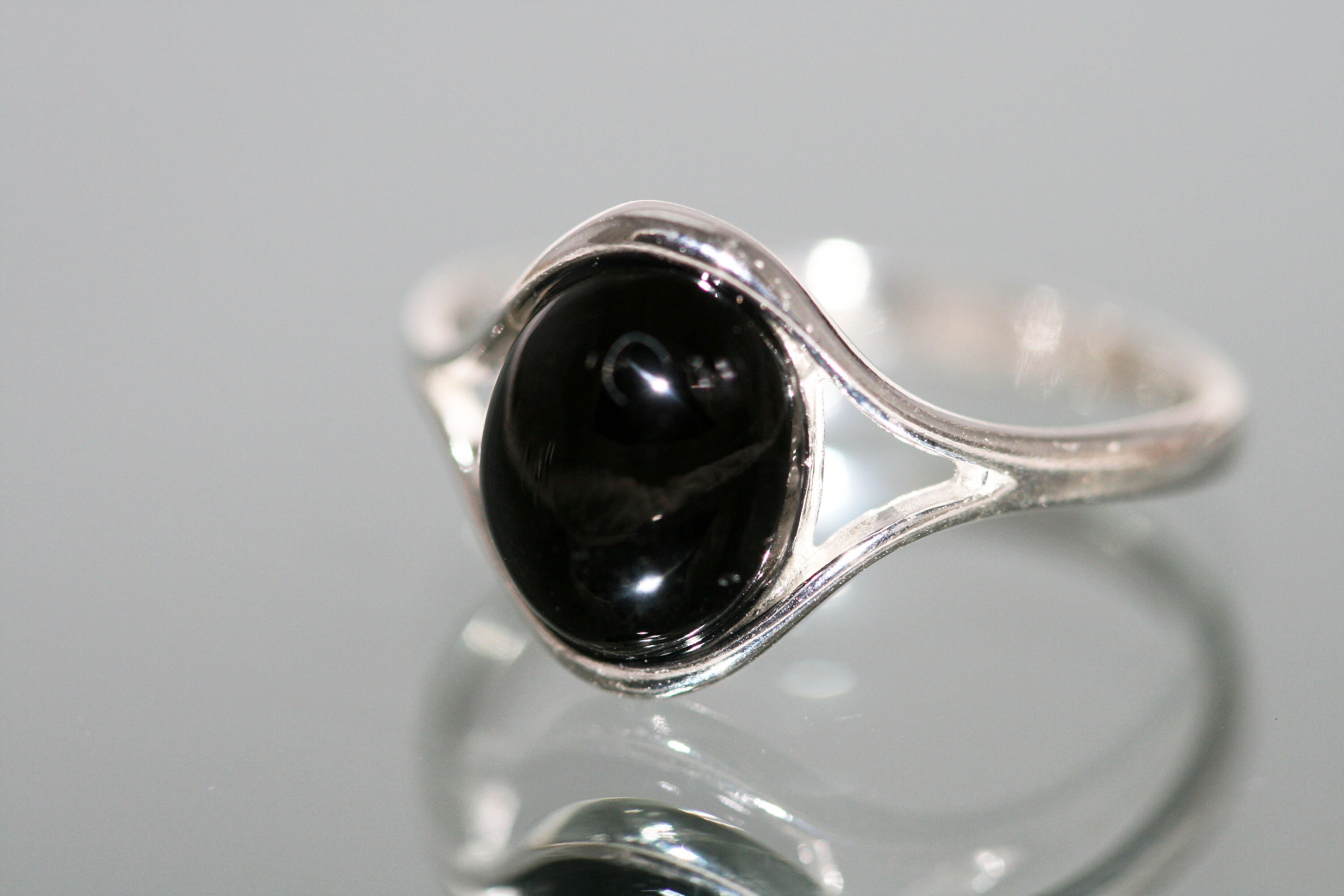 Splendid Whitby Jet Ring Sterling Silver Ring Original British