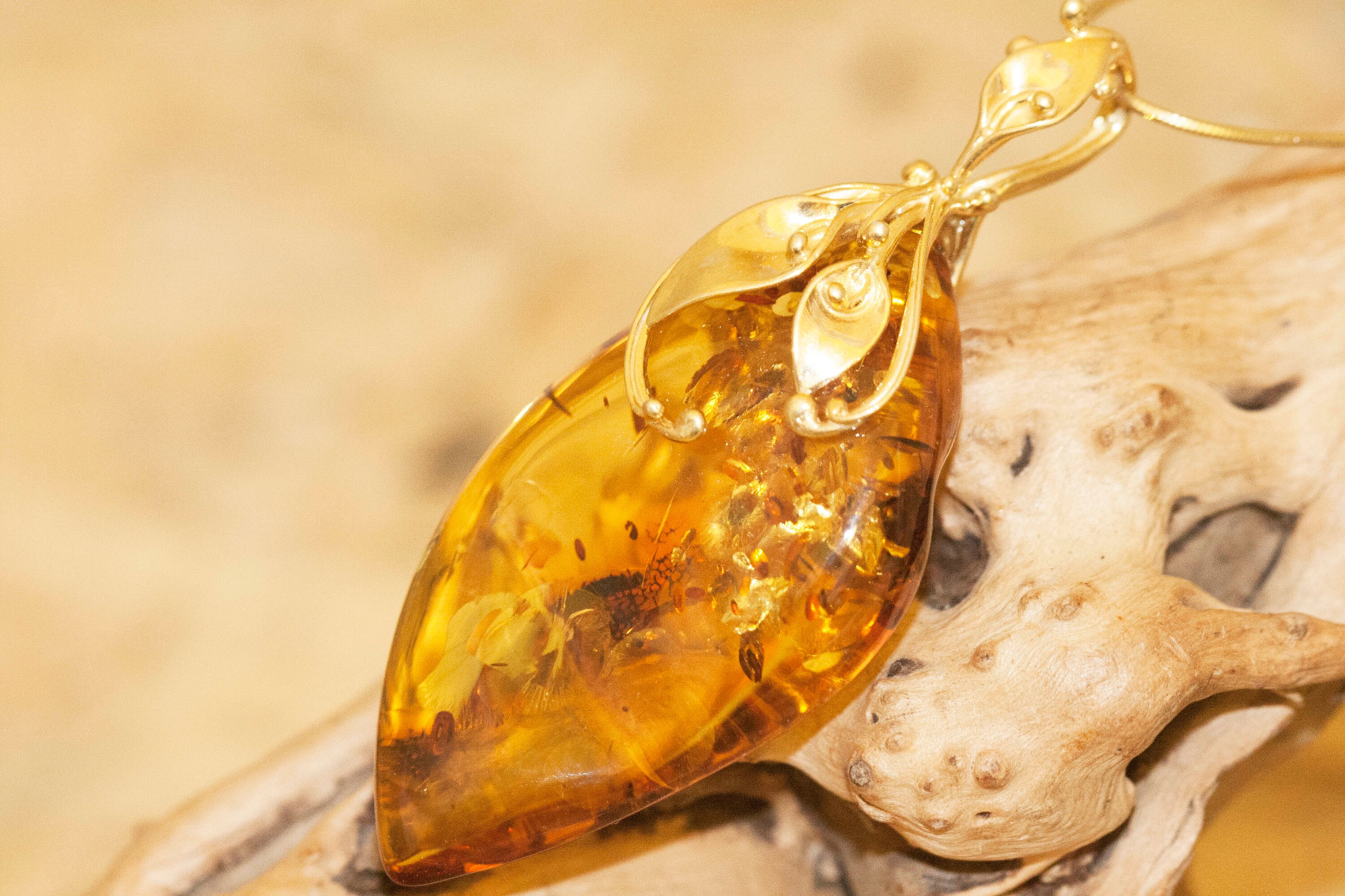 Amber Gold Baltic Amber Pendant Gold Necklace Perfect Gift For Her
