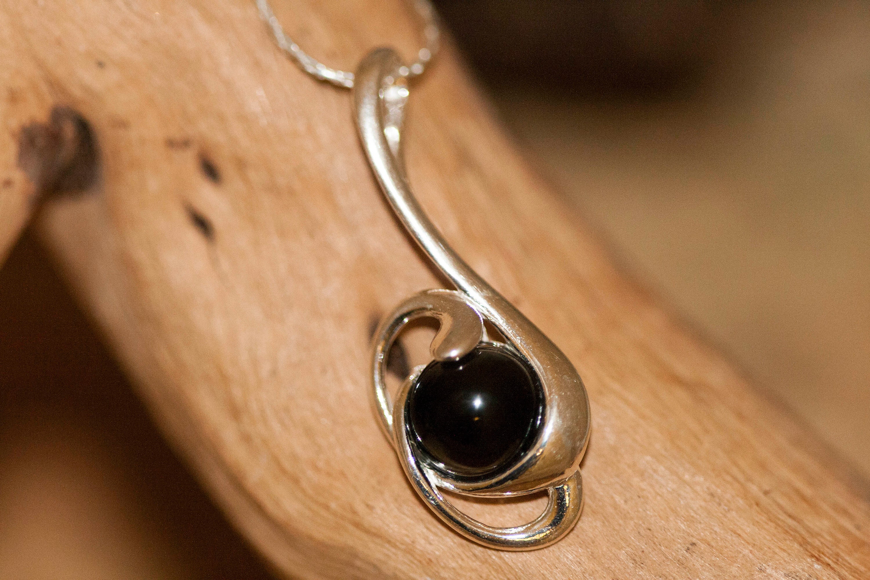 Splendid Whitby Jet Pendant. Sterling Silver Necklace, Original British