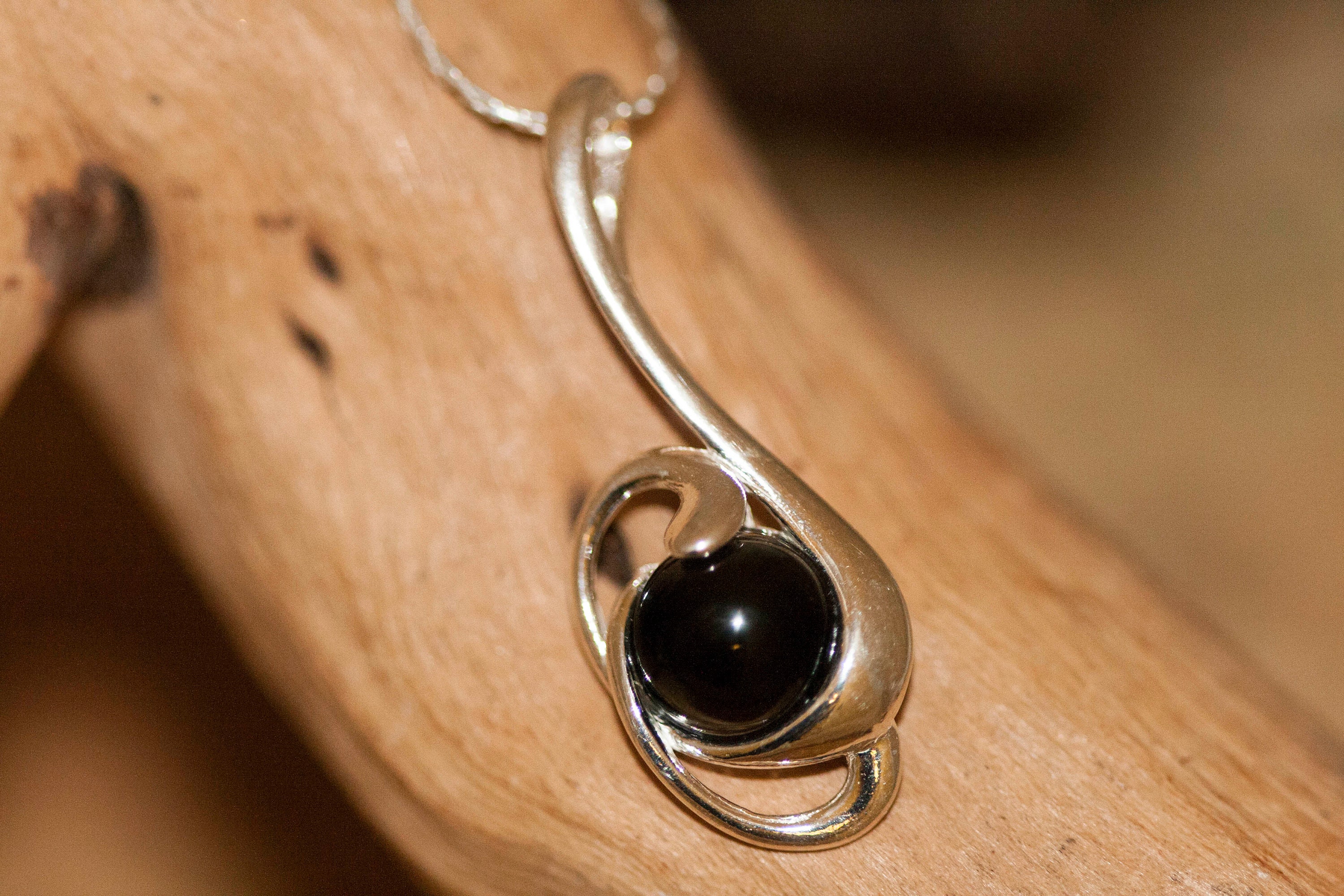 Splendid Whitby Jet Pendant. Sterling Silver Necklace, Original British ...