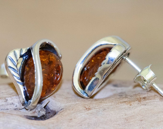 Cognac amber earrings. Large studs. Celtic design. Perfect gift. Amber jewellery. Elegant studs. Designer studs. Celtic studs. Unique.