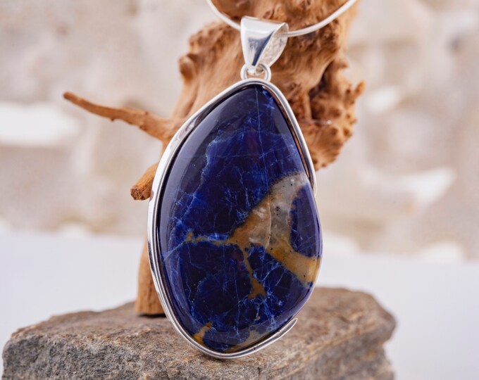 Sodalite pendant. Contemporary design. Designer pendant. Gift for her. Blue pendant. Handmade pendant. Elegant pendant. Modern pendant.