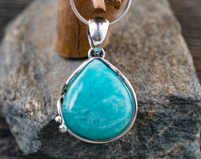 Amazonite pendant. Contemporary design. Designer pendant. Gift for her. Blue pendant. Handmade pendant. Elegant pendant. Modern pendant.